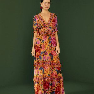 NWOT Farm Rio Yellow Floral Dream Ruffle Maxi Dress